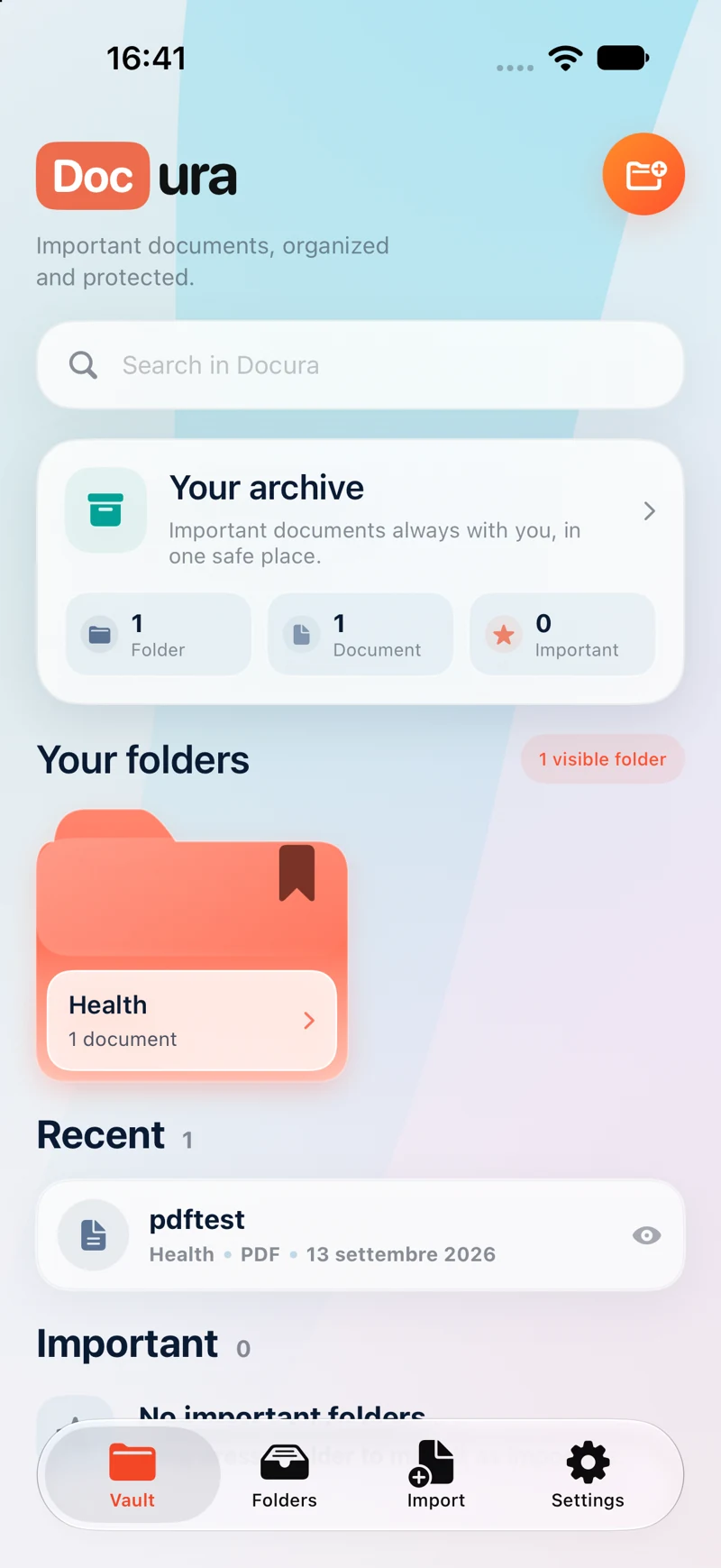 Docura — Archive in light mode. Original screenshot supplied by the developer.
